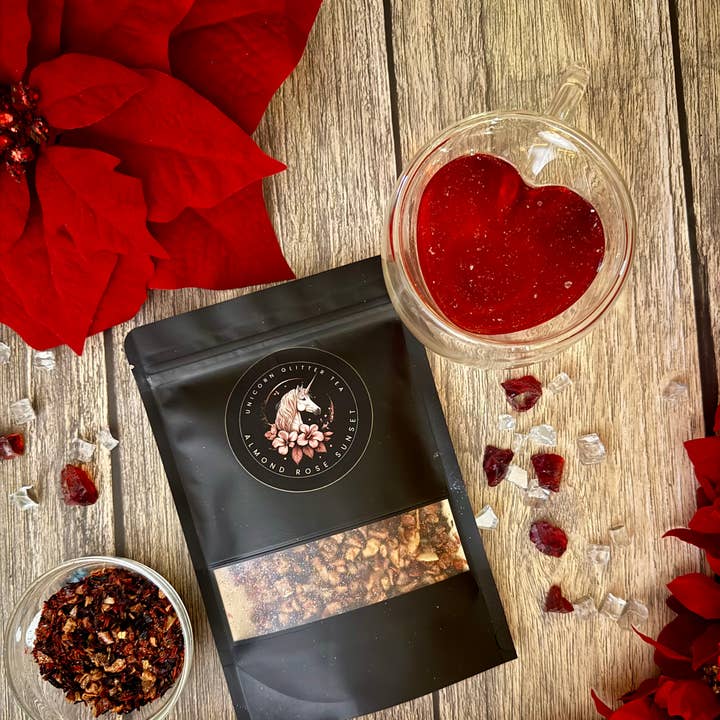 Unicorn Glitter Tea - Venta al por mayor Tés a granel - Té artesanal con purpurina Almond Rose Sunset, almendra, hibisco 0