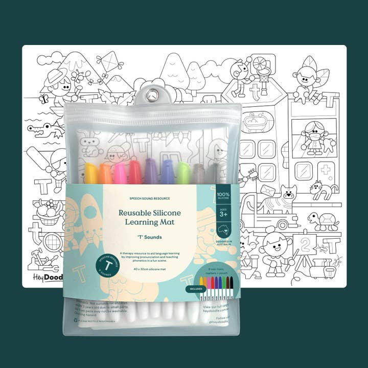 Tappetino da colorare e scarabocchiare per la terapia del linguaggio dei suoni 'T' per la vendita all'ingrosso da parte di HeyDoodle