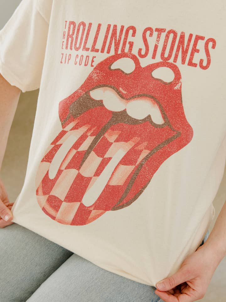 Rolling Stones Zip Code Off White Thrifted Graphic Tee for wholesale by LivyLu
