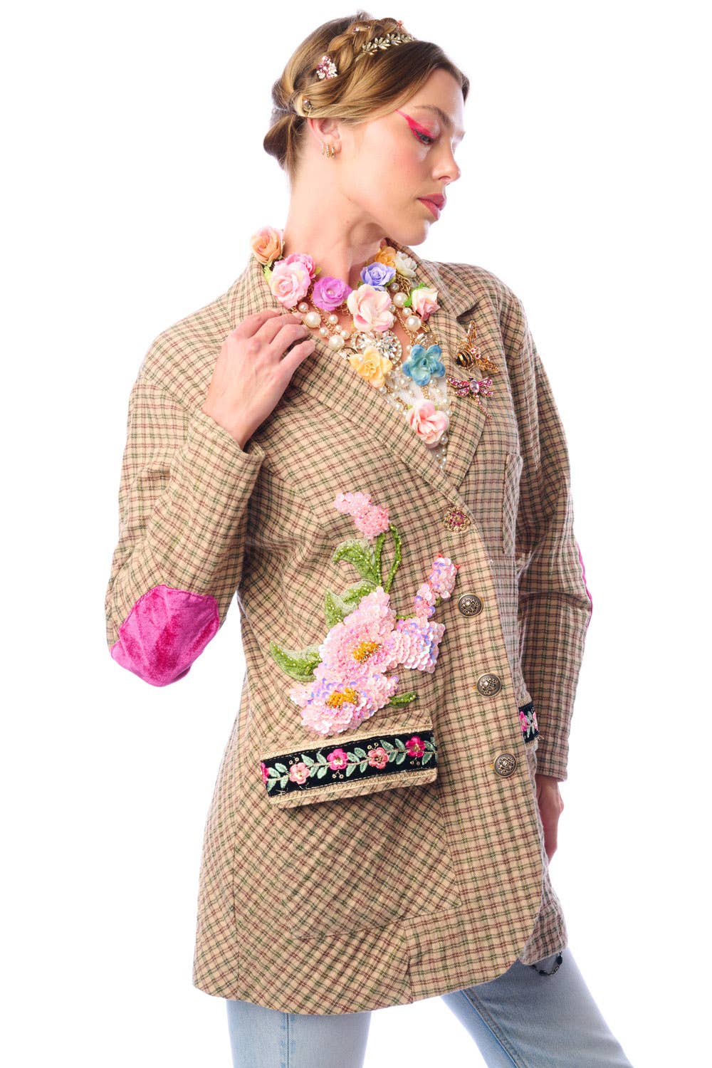 Aratta | Women's Fashion - Wholesale Blazer - Women's - Diana Beige Floral Blazer | Plaid Blazer | Flowery Jacket24