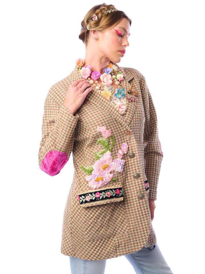 Aratta | Women's Fashion - Wholesale Blazer - Women's - Diana Beige Floral Blazer | Plaid Blazer | Flowery Jacket24