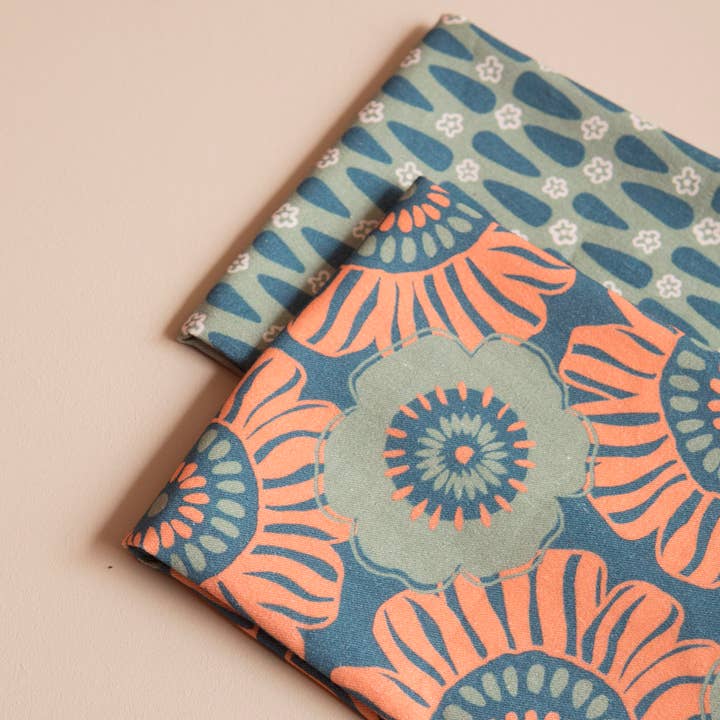 Mahe Homeware - Wholesale Tea Towel - Salmon Green Pop Floral Kitchen Towel Set 22