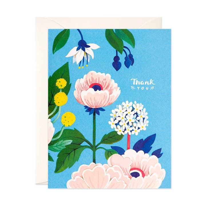 Blue Floral Thank You Greeting Card for wholesale by JooJoo Paper