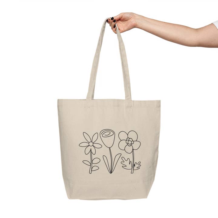 Color or paint your own cotton canvas flowers tote bag for wholesale by The Weathered Sweater