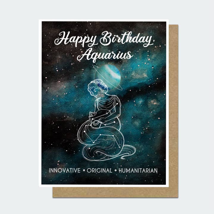 Tarjeta de cumpleaños de Astrología Acuario para venta al por mayor de Motif's Art Studio