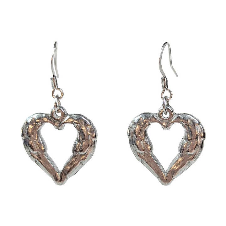 Stainless Steel Textured Chunky Heart Pendant Silver Earrings for wholesale by Stylish Jewelry Supply