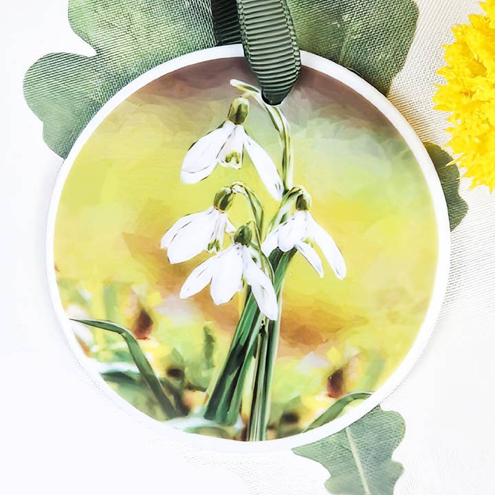 Snowdrop hanging decoration | British wildflowers | Woodland for wholesale by Louise Jennifer Design