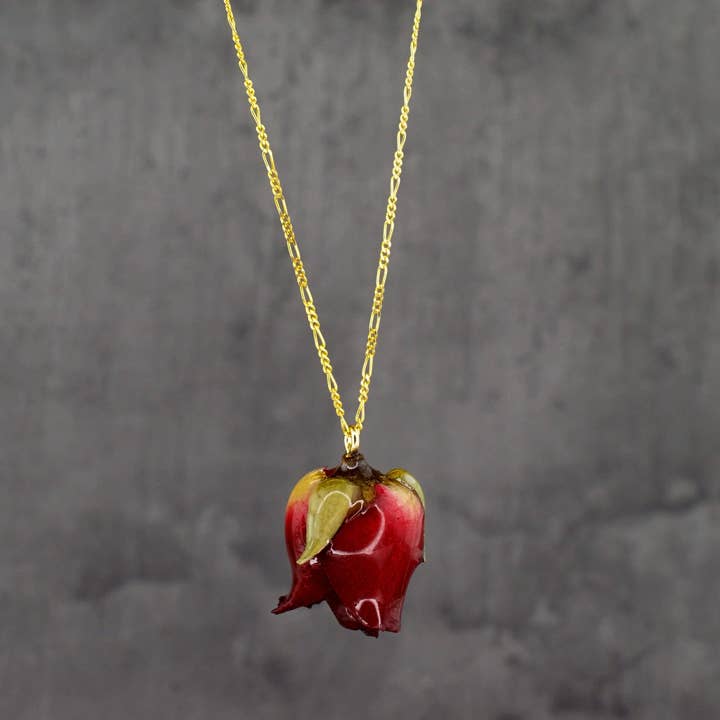 MadamLili - Vendita all'ingrosso Collana con ciondolo/pendaglio - Catenina in argento 925 placcata oro «vera rosa rossa»10