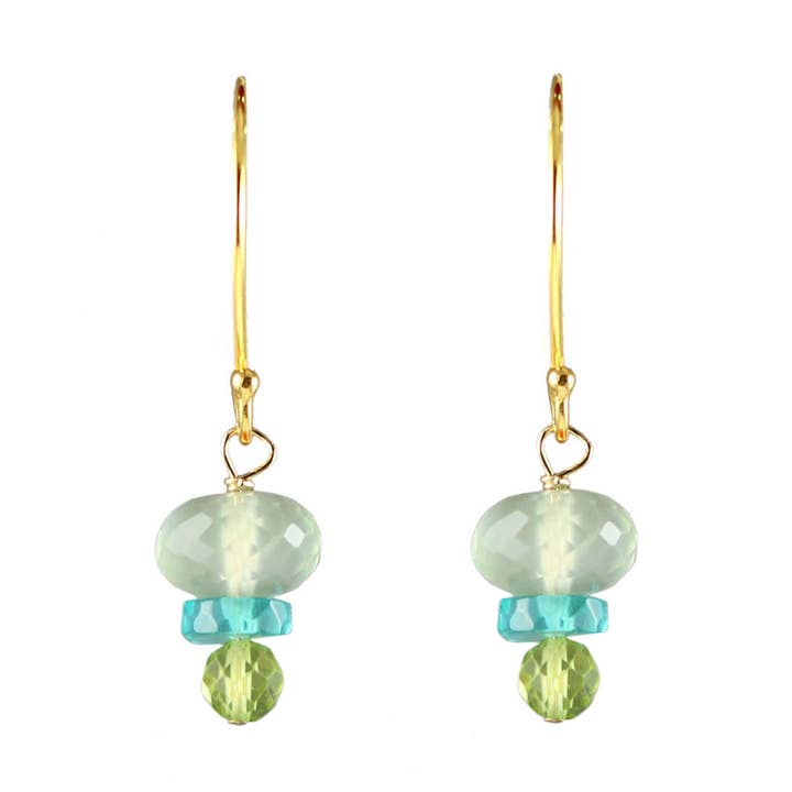 E-4028 3 STACK EARRING - PREHNITE, APATITE, PERIDOT for wholesale by Alicia Van Fleteren Jewelry Design