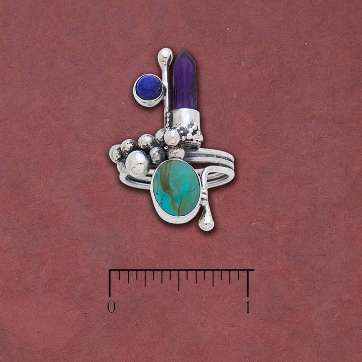 Oval turkos med ametistpunkt och Lapis Cab Ring för wholesale av Tidepool