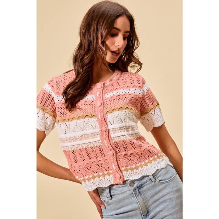 Material And Color Block Textured Sweater Cardigan for wholesale by IVE