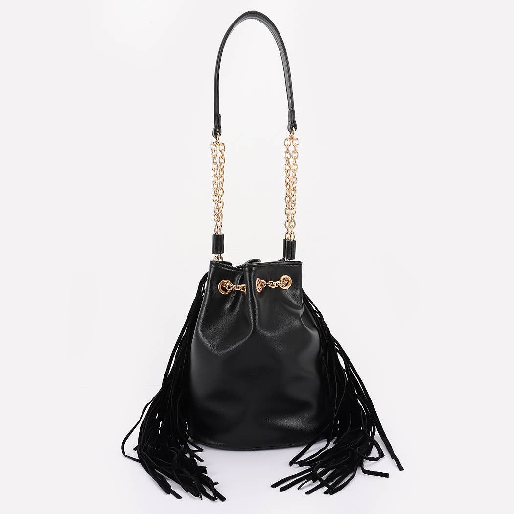 3AM BY H&D ACCESSORIES – bolsa tiracolo - Mulher por atacado – Mala de Balde com Franjas e Corrente Elegante0