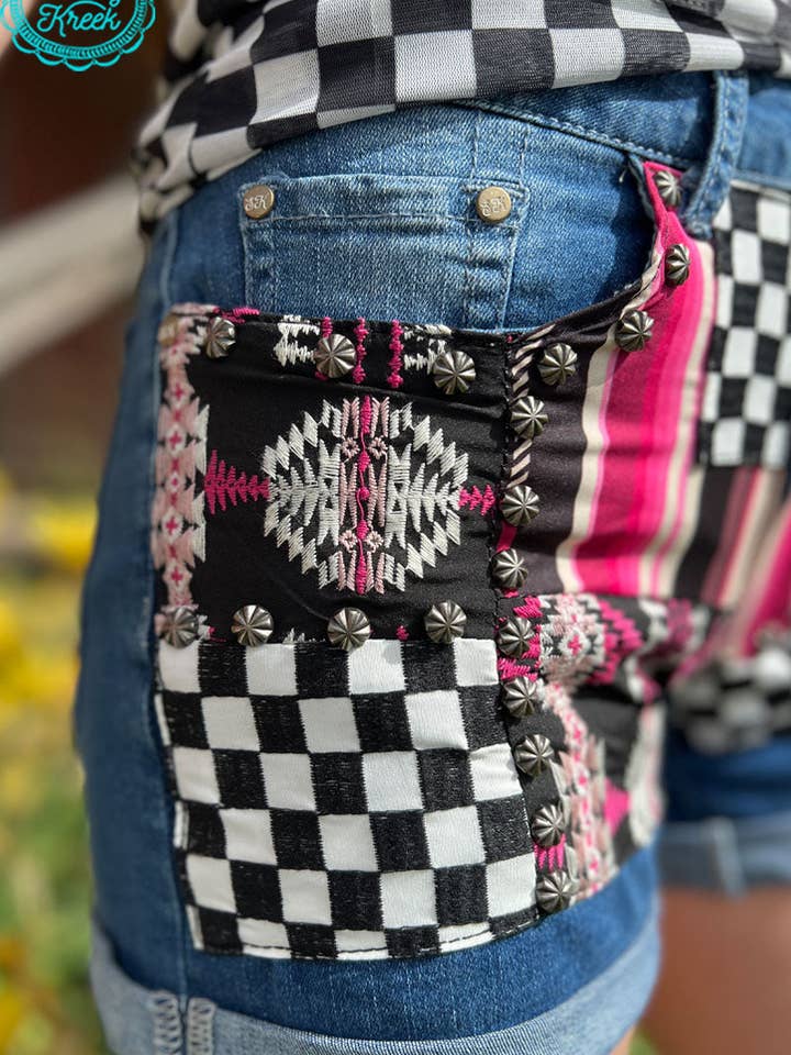 Sterling Kreek - Wholesale Shorts - Women's - Patched Up Shorts - Checked1