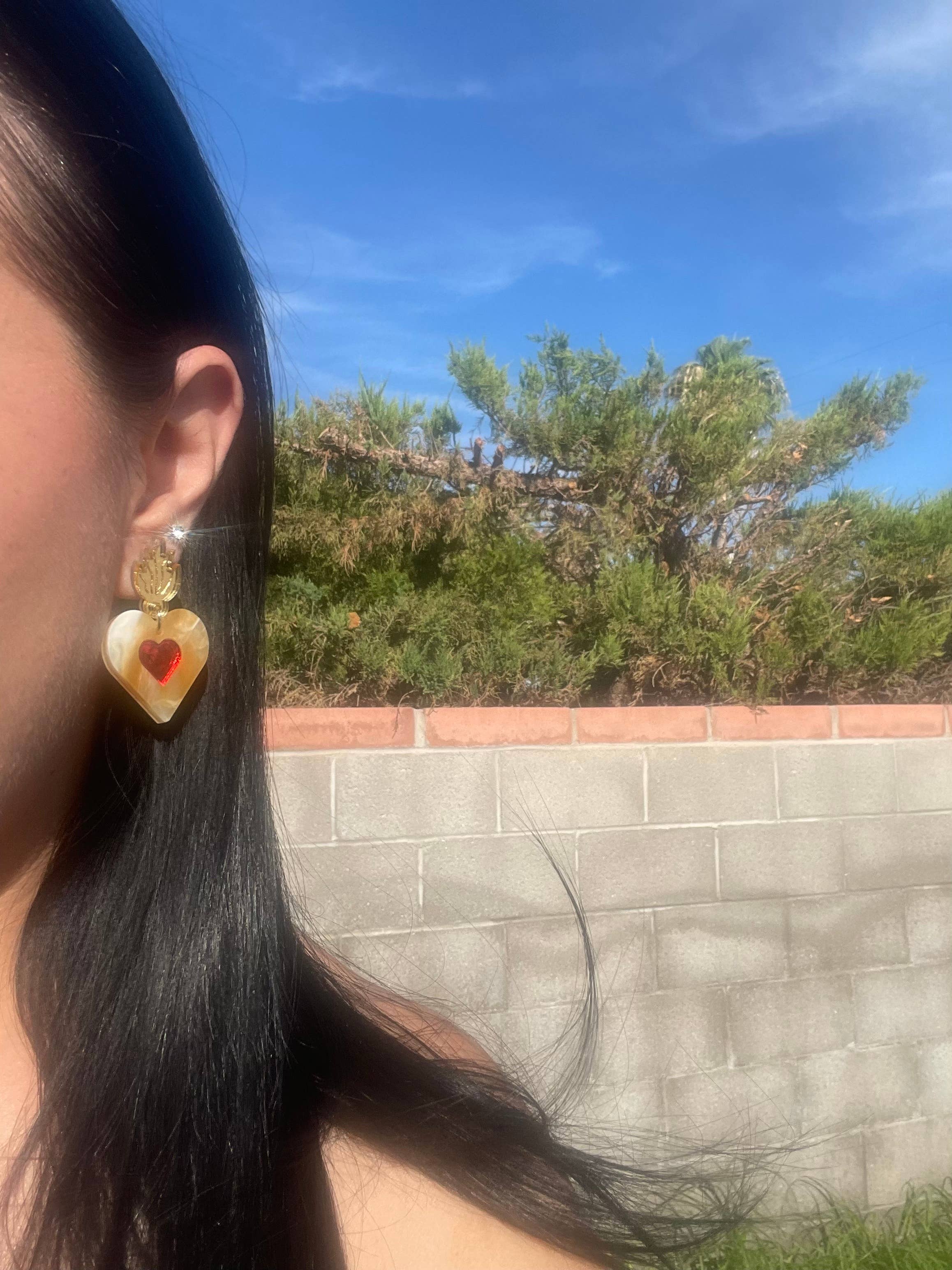 LUNA & SAYA - Wholesale Dangle Earrings - Mini Sacred Heart Dangles | Acrylic Statement Earrings3