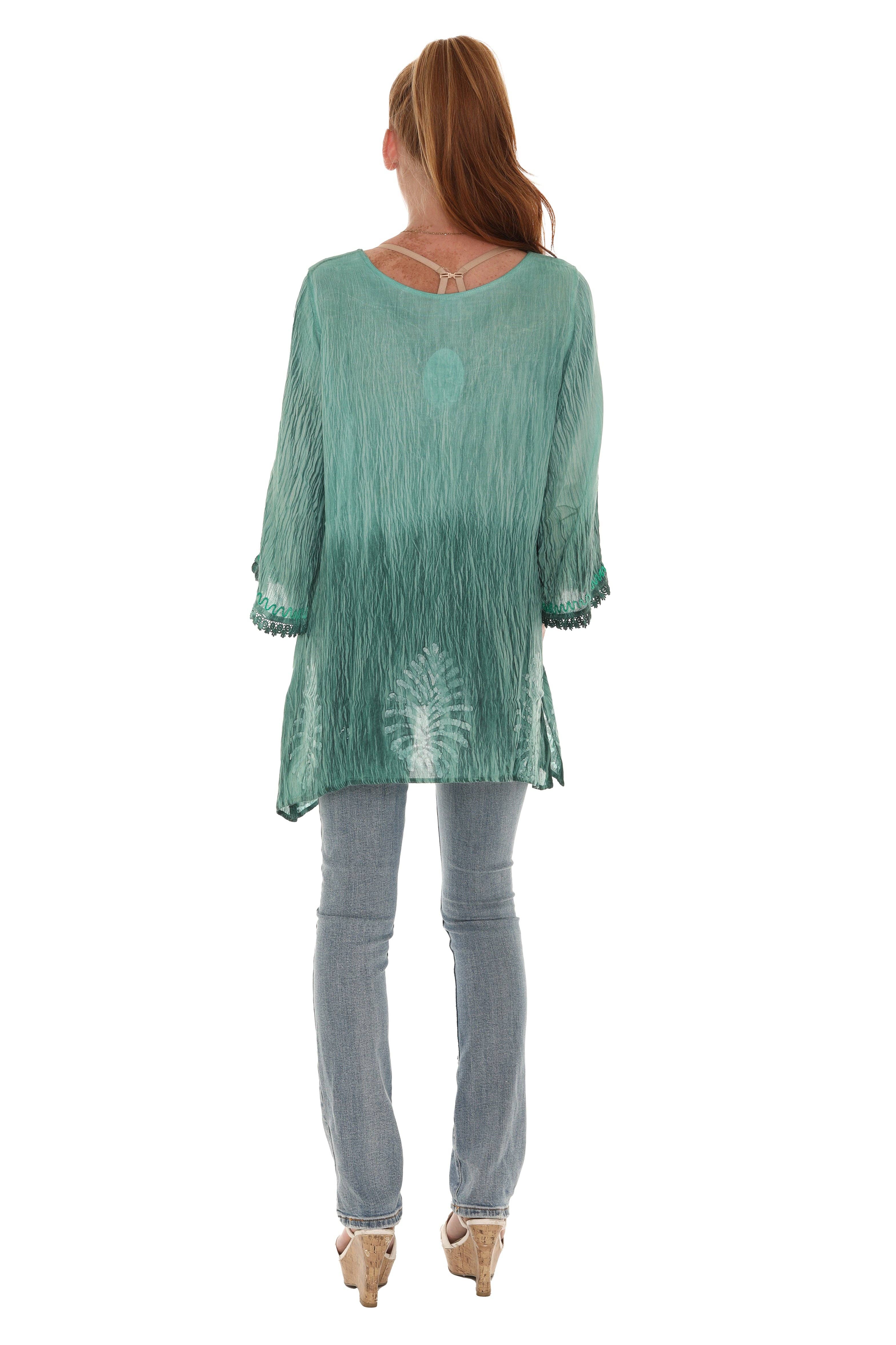 Shoreline Wear. INC - Wholesale Tunic - Women's - Geometric Wave Pom-Pom-Trim Keyhole-Front Tunic1