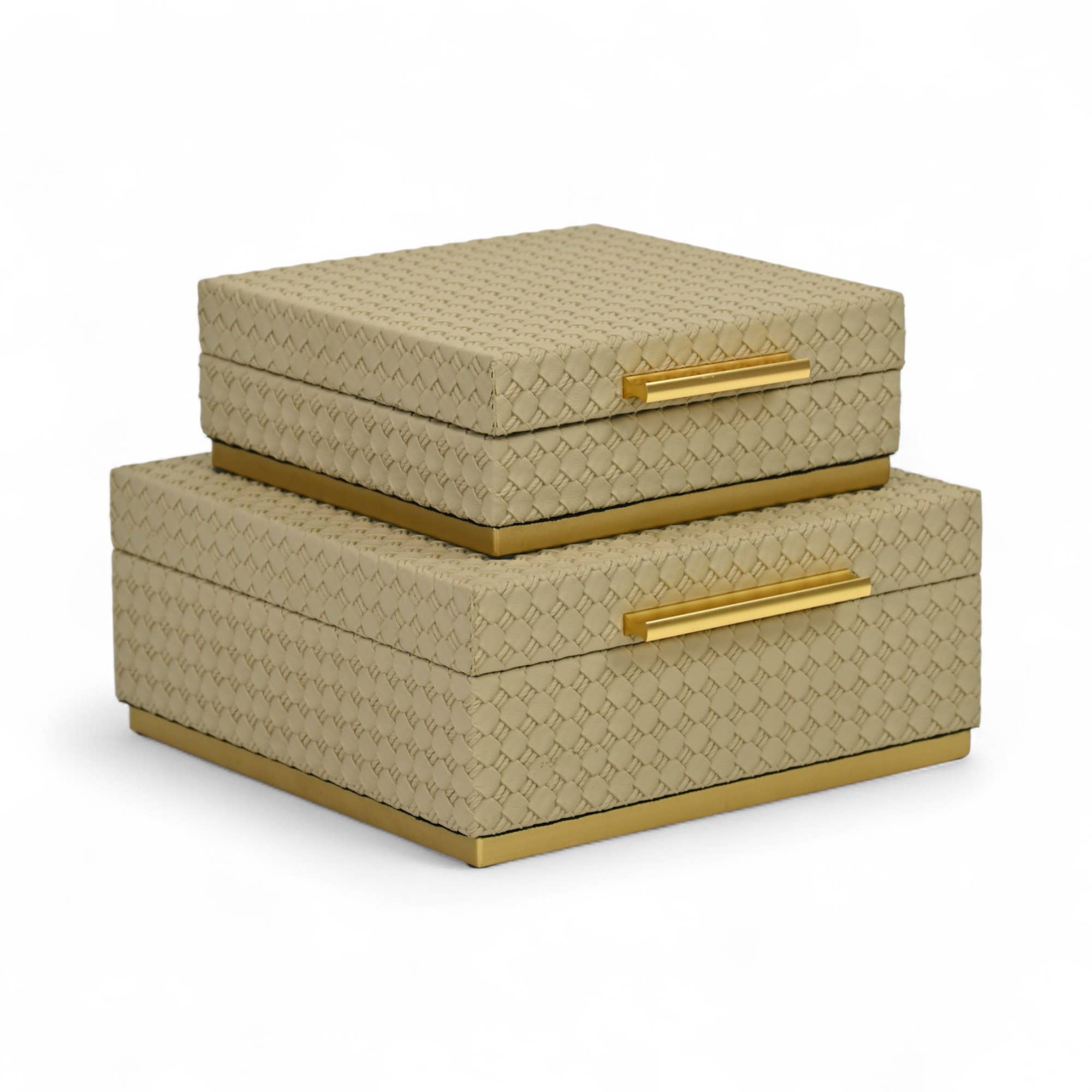 Cheungs Home Decor – wholesale Prydnadslåda – Dubbelvävt mönster fyrkantigt lådsats med guldfärgade beslag