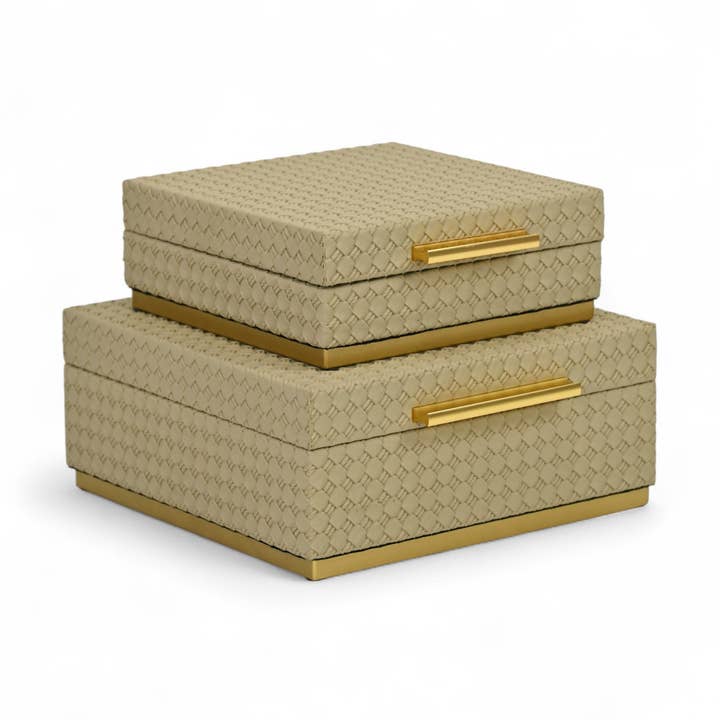 Cheungs Home Decor – wholesale Prydnadslåda – Dubbelvävt mönster fyrkantigt lådsats med guldfärgade beslag0