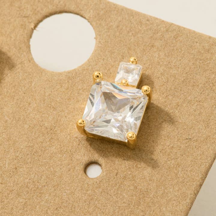 Fame Accessories - Wholesale Stud/Post Earrings - Gold Dipped Square Rhinestones Stud Earrings