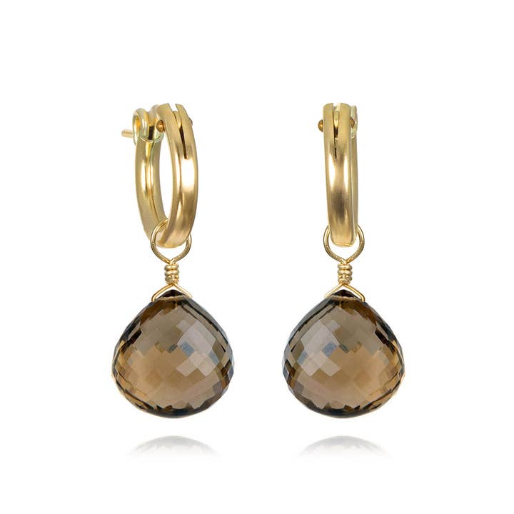 Briolette Huggies-Smoky Quartz for wholesale by Amelia Rose Jewelry