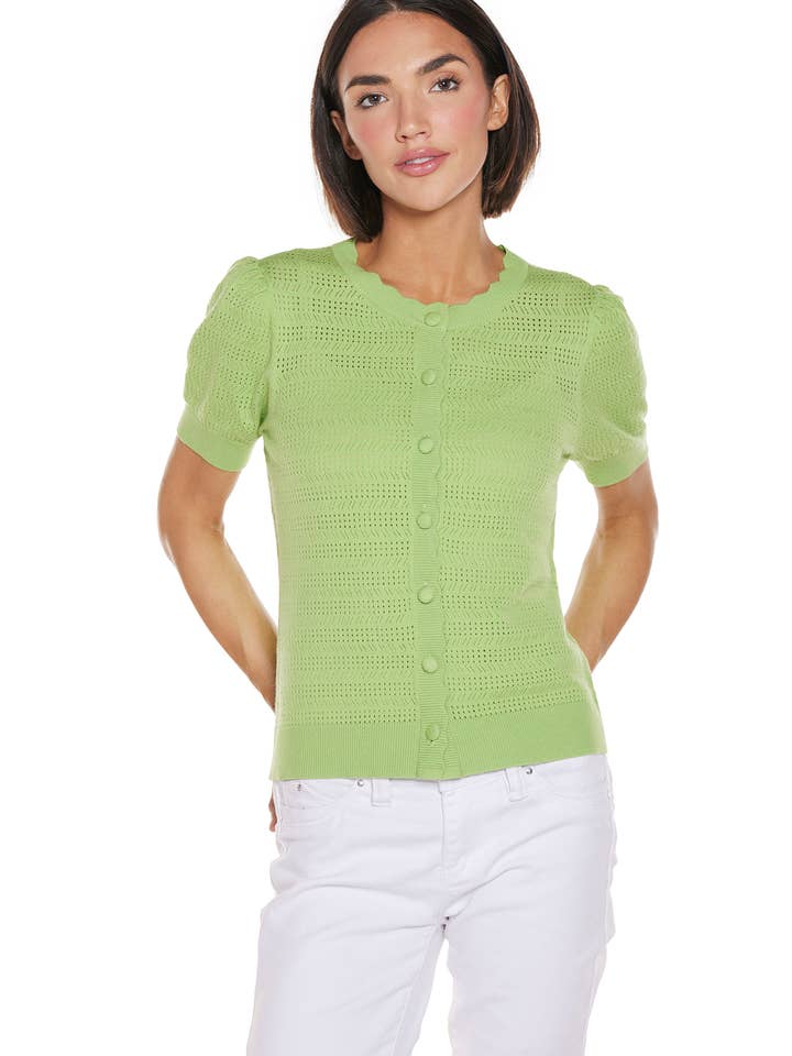 Women’s Pointelle Scalloped-Placket Cardigan Sweater for wholesale by Belldini