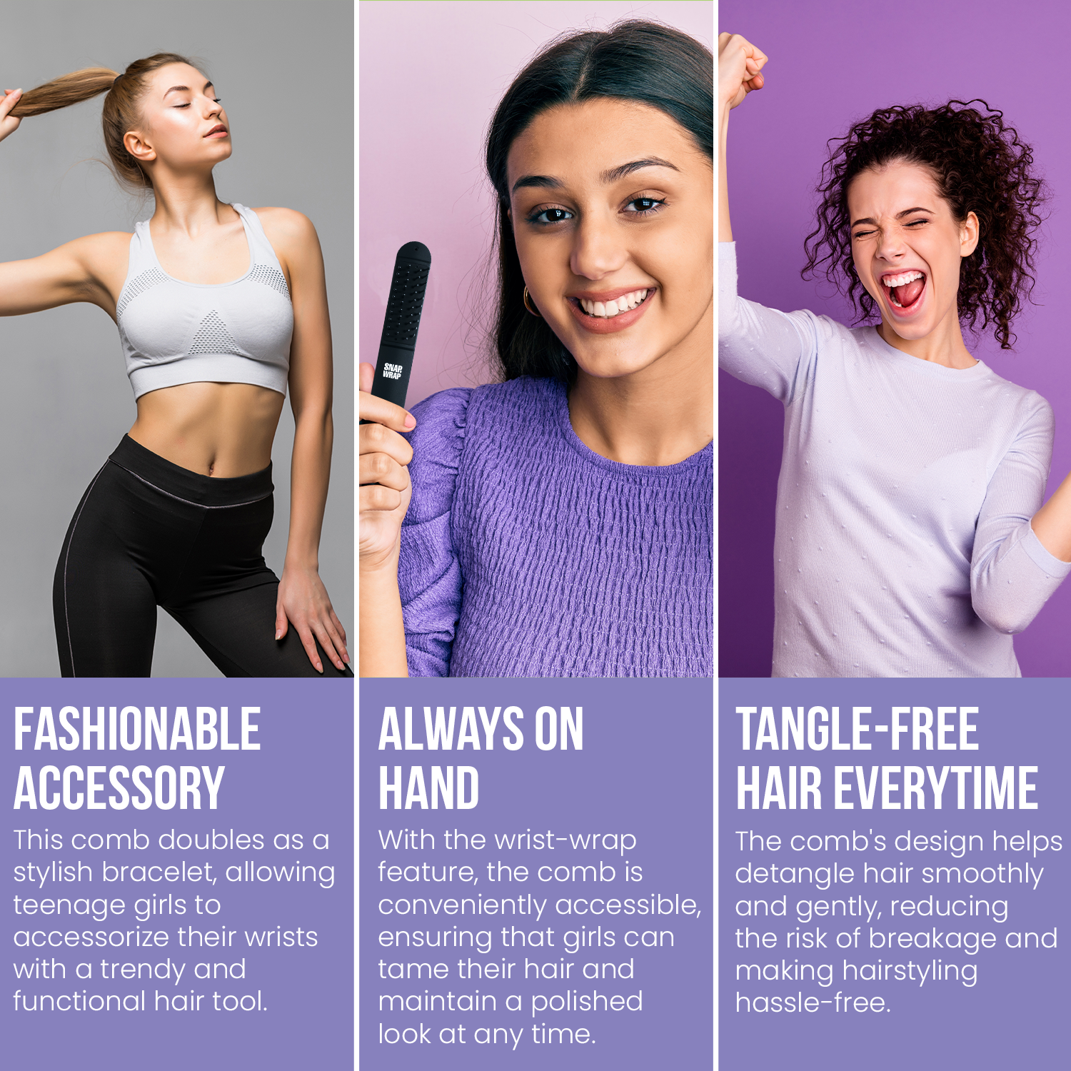 My Wholesale Warehouse - Wholesale Hair Brush/Comb - Glamza 'Snap N Wrap' 2 in 1 Hair Bun and Brush8