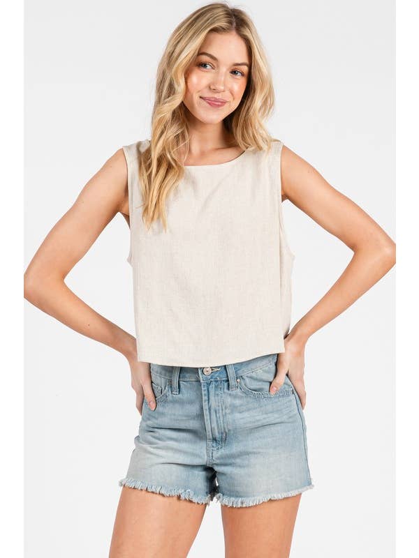Final Touch - Wholesale Tank Top - Women's - Linen Round Neck Sleeveless Top - NT31457A