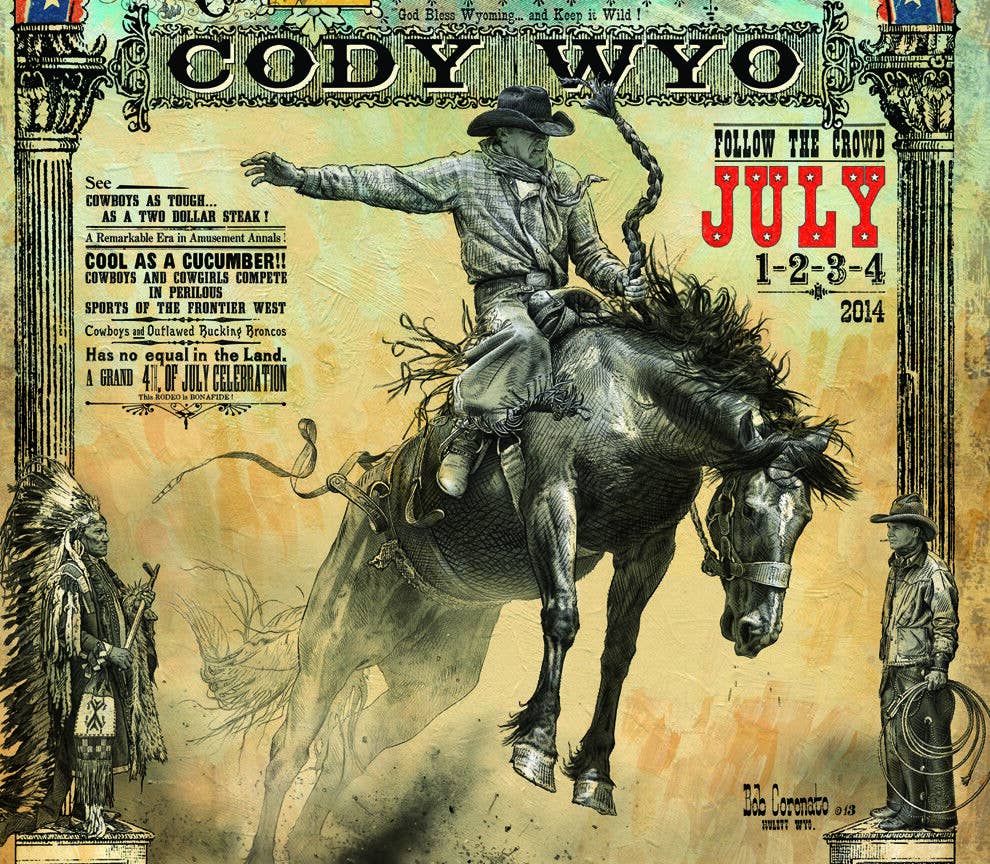 Bob Coronato: Rodeo Posters - Original Art - Home Décor - Wholesale Poster - Cody, Wyoming: (paper) - Rodeo Poster- Unsigned1