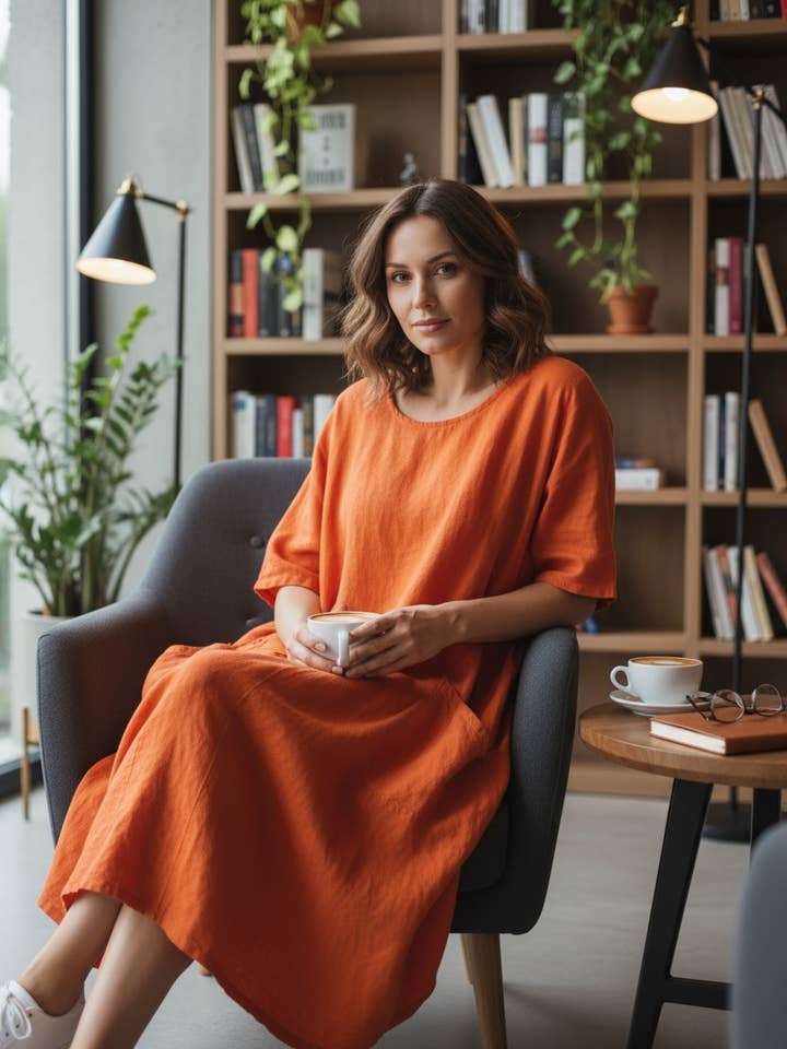 LINEN DRESS WITH POCKETS 367 for wholesale by LINEN & COTTON HOUSE