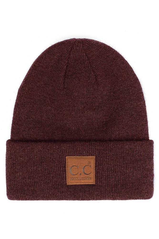 Hana - Wholesale Beanie - Women's - C.C Heather Knit Suede Patch Beanie Winter Hat10