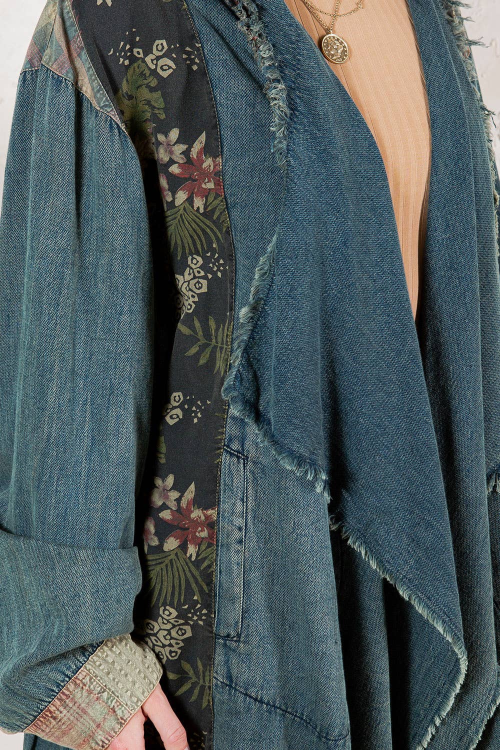 Young Threads - Wholesale Button Down Shirt - Women's - Western Boho Chic: Patched Denim Shrug ALSO IN PLUS 14