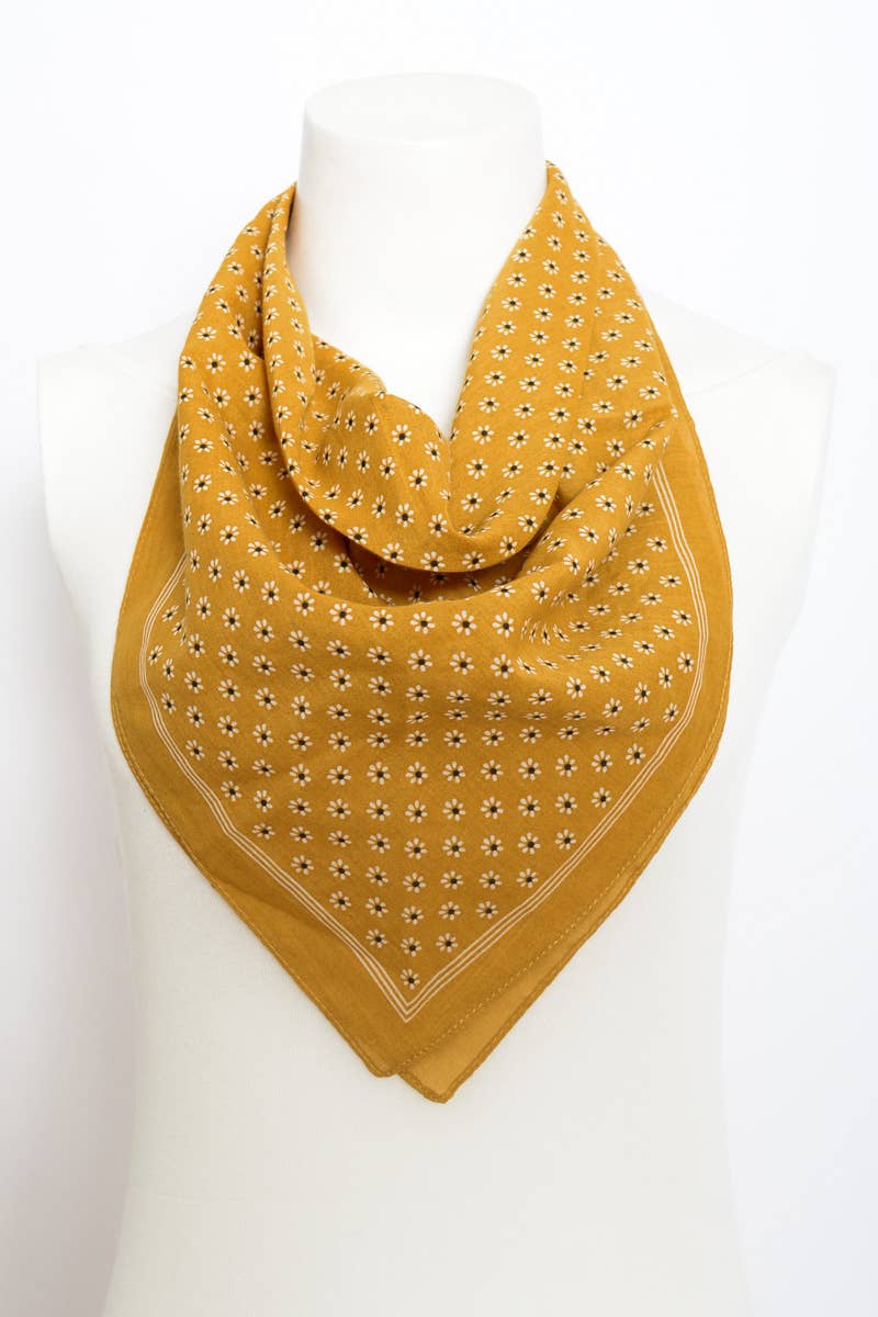 Leto Accessories - Wholesale Bandana - Women's - Cotton Daisy Bandana in Black, Rose, Yellow and Rust 🌼7