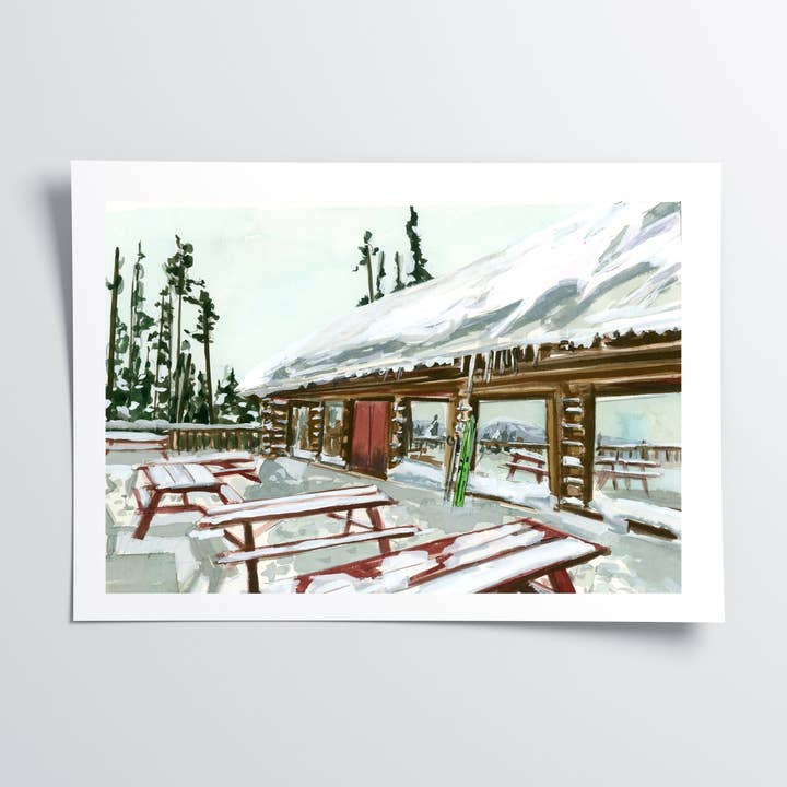 Vinterskihytte vægkunst for engroshandel hos Medjool Studio Art Print Shop