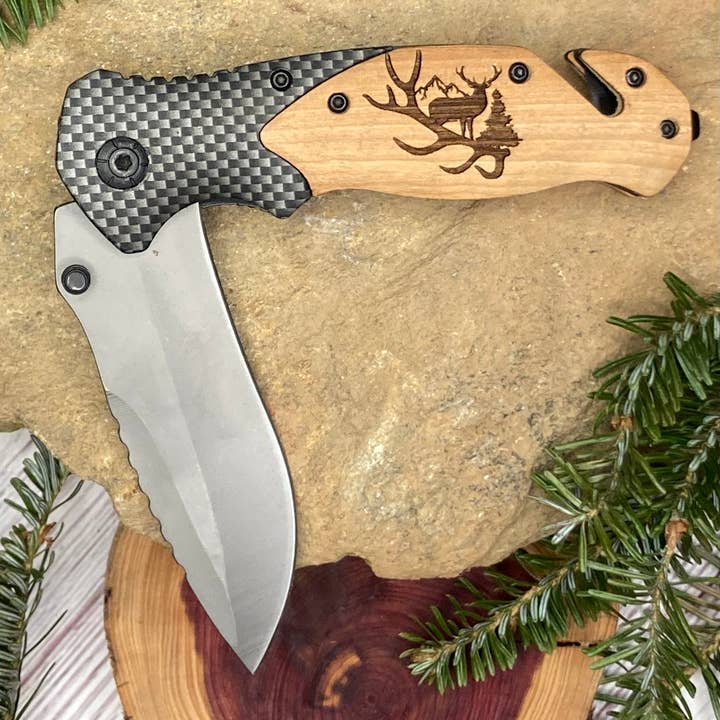 Deer on Antler #1 Knife for wholesale by Quail Tail Laser Art
