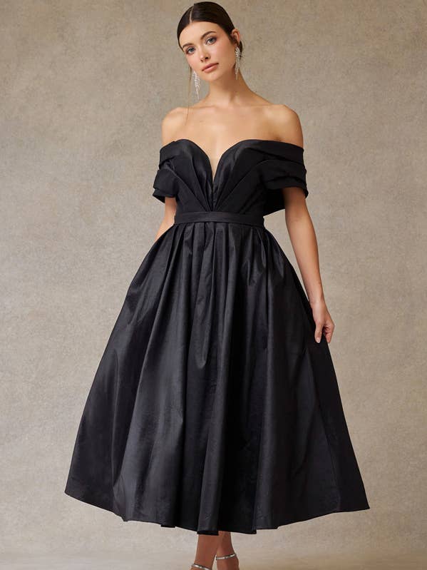 Skulderfri Sweetheart Taffeta Midikjole for engroshandel hos Babyfox Apparel