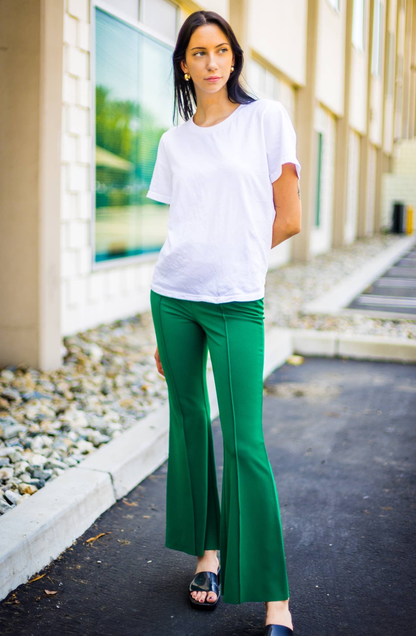 Urban Diction - Vente Pantalon – femme - Pantalon Bell décontracté et professionnel NOIR/ROUGE/VERT/IVOIRE1