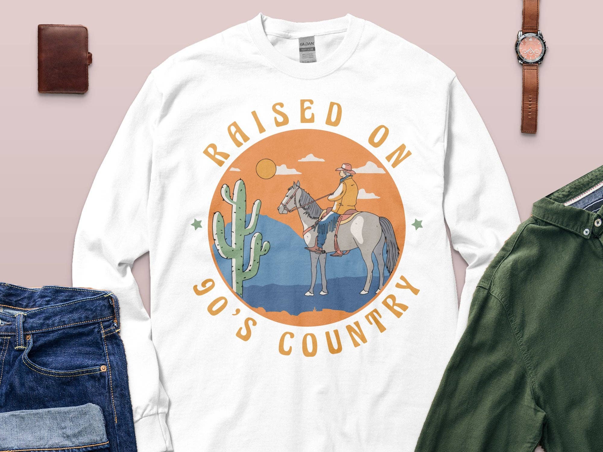 FreakyTeeFactory - Wholesale Screen Printed T-Shirt - Women's - Vintage 90's Country Raised Graphic Tee, Western Cowboy & Horse T-Shirt, Retro Style Shirt17