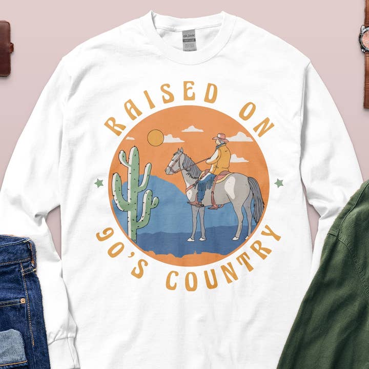 FreakyTeeFactory - Vente T-shirt sérigraphié – femme - T-shirt rétro années 90 country avec motif cowboy et cheval style vintage17