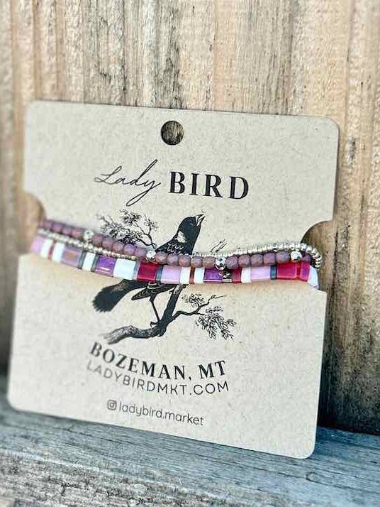 Vibrant Mixed Pinks Tila Bead Stacked Wrap Bracelet Set for wholesale by Lady Bird Market