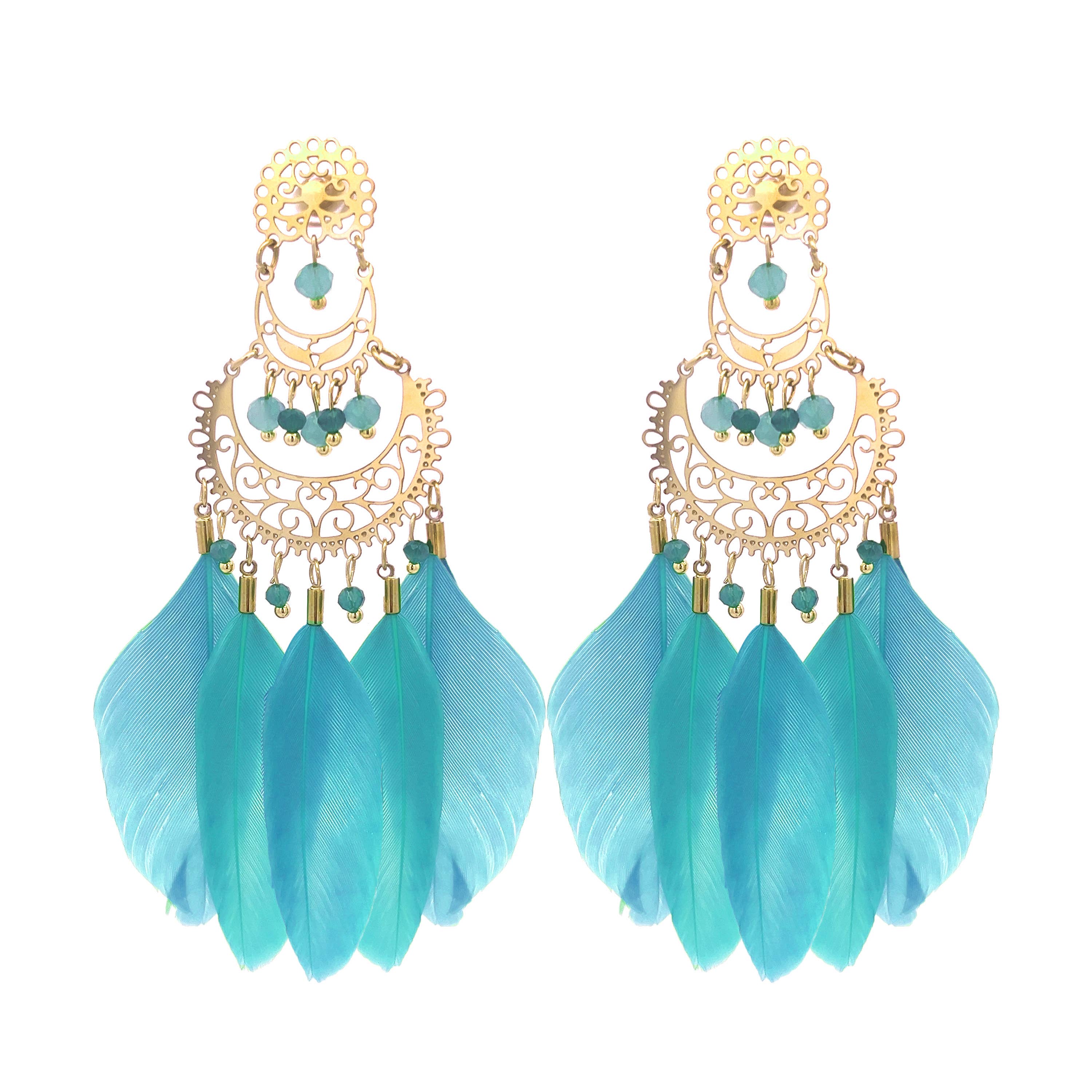 AMORINO SRL - Wholesale Hangende/ronde oorbellen - Oorbel met veren - YNK23100F1341