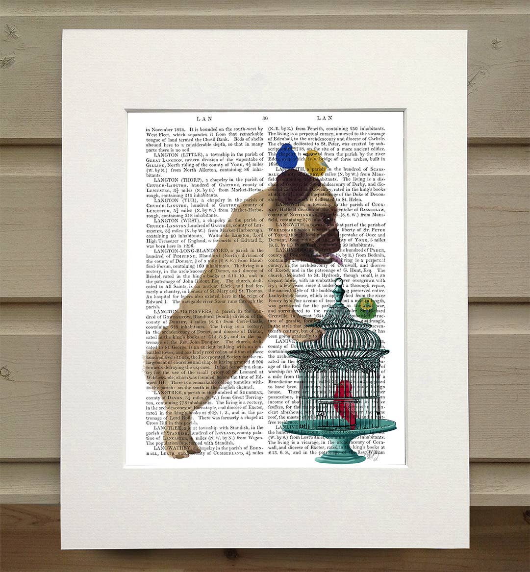 FabFunky Ltd - Wholesale Art Print - Pug and Birdcage, Dog Book Print / Art Print / Wall Art0