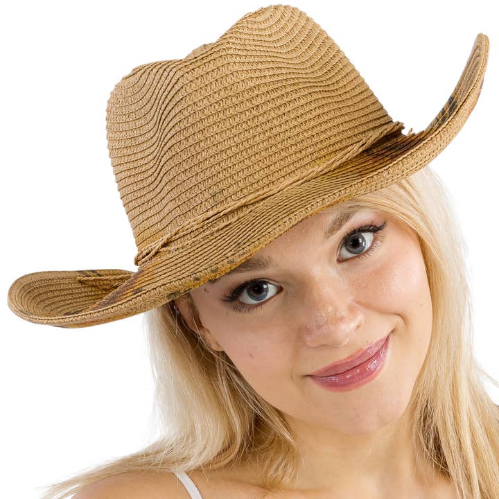Bronzage Chapeau de cowboy en papier tressé à imprimé tournesol en vente sur Faire0