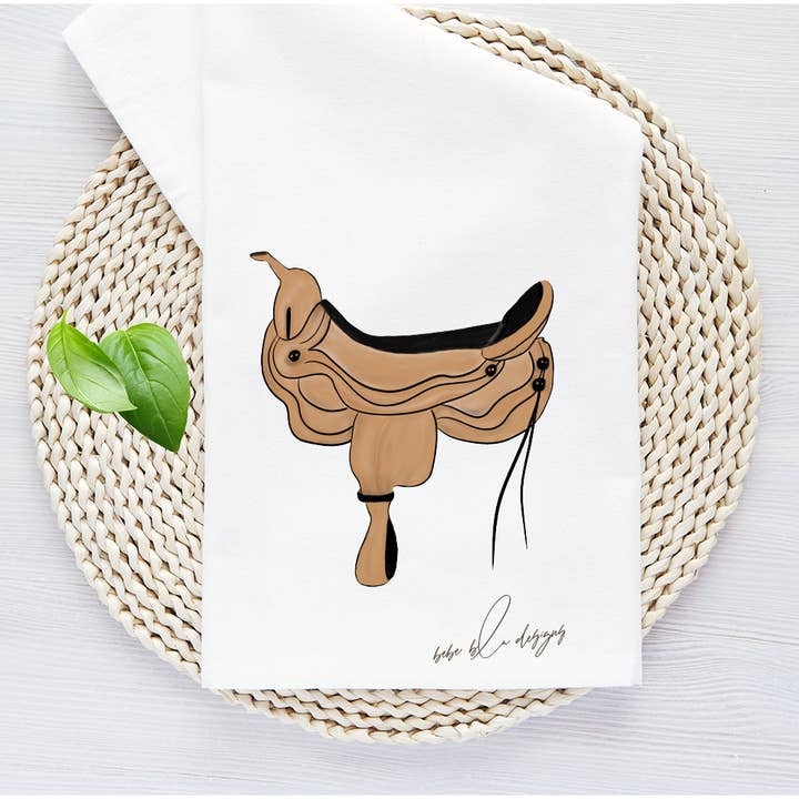 Horse Saddle Flour Sack Tea Towel, Kitchen Decor for wholesale by Bebe Blu Designs, LLC