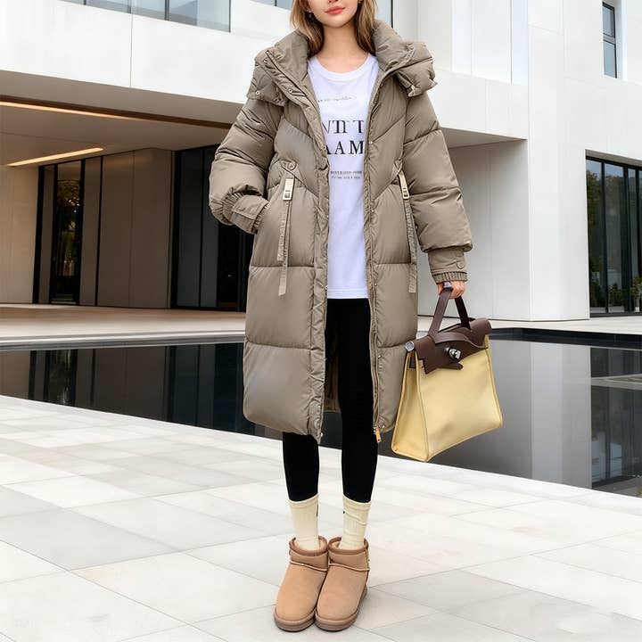 Warm hooded thick long pure color quilted jacket for wholesale by Lily Clothing