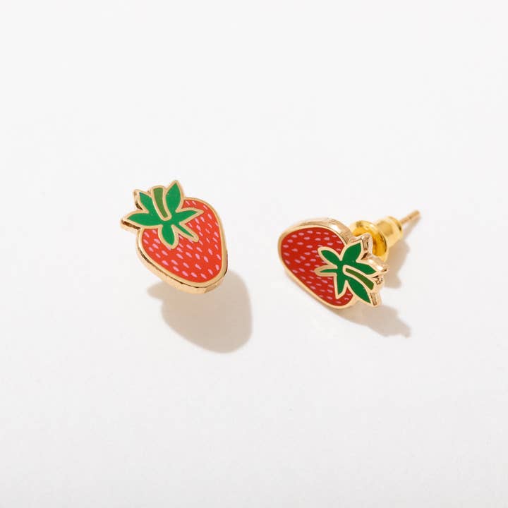 Larissa Loden - Wholesale Stud/Post Earrings - Strawberry Enamel Stud Earrings - On Sale 🤑2