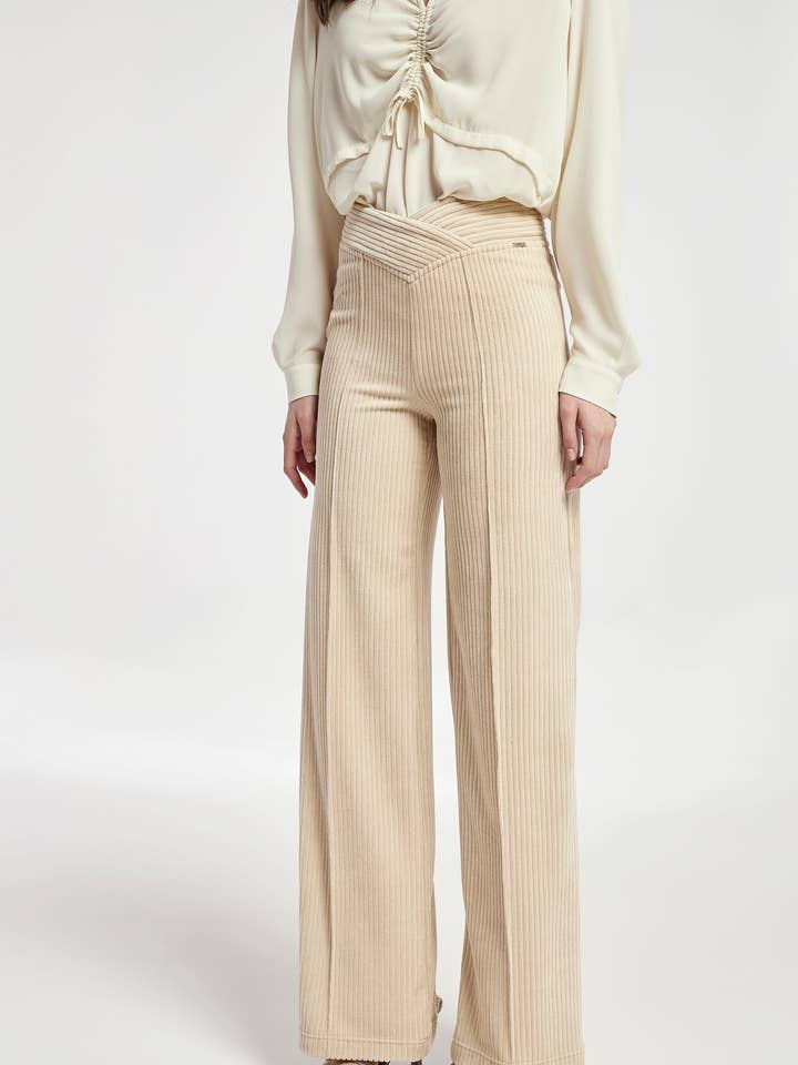 Pantaloni a Vita Incrociata in Velluto a Coste Lavorato a Maglia per la vendita all'ingrosso da parte di OKY