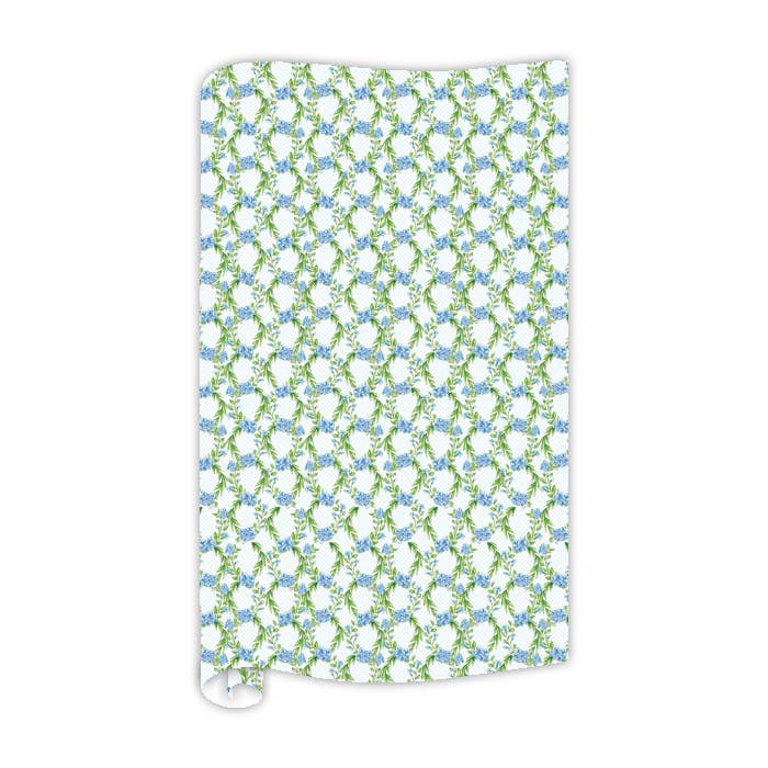 Garden Party Blue Floral Trellis Wrapping Paper for wholesale by RosanneBeck Collections
