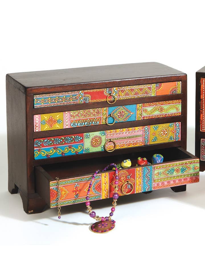 Hand Painted Mango Wood Large 4 Drawer Chest for wholesale by Namaste