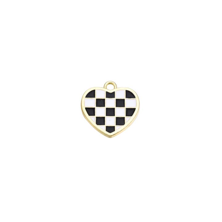 The Charm Bar Company - Wholesale Individual Charm/Pendant - Gold Checkered Love Charm1