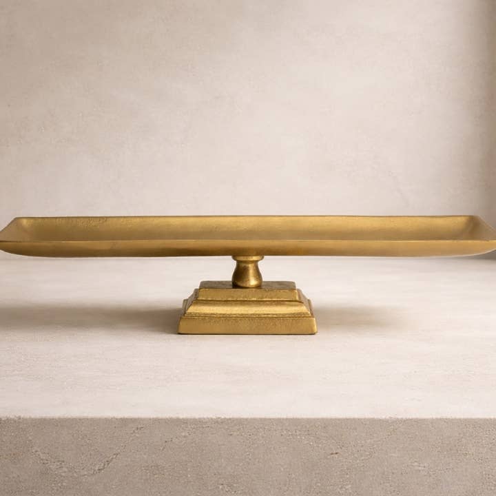 BIDKhome - Wholesale Decorative Tray - Sm. Cast Aluminum Tray/Dish on Foot Antique Brass 23.2"1