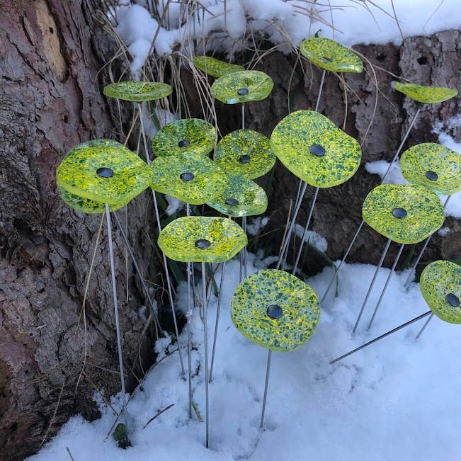 CARNEOL GLASS - Vendita all'ingrosso Paletti da giardino/prato - Piccolo Fiore di Vetro Trasparente per Esterni - Verde Mela e Giallo2